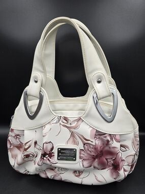 Cream and Blush Floral Satchel with Silver Accents